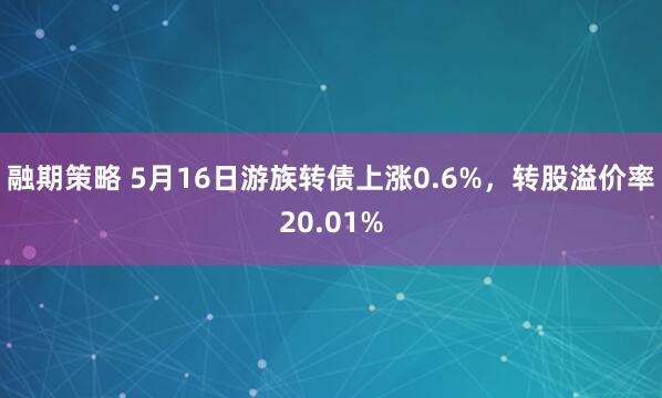融期策略 5月16日游族转债上涨0.6%，转股溢价率20.01%