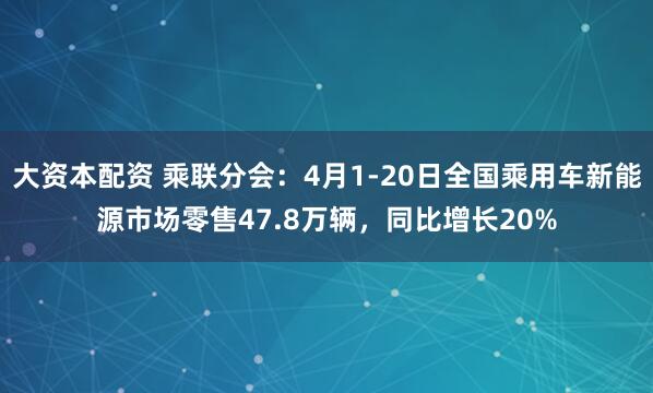 大资本配资 乘联分会：4月1-20日全国乘用车新能源市场零售47.8万辆，同比增长20%